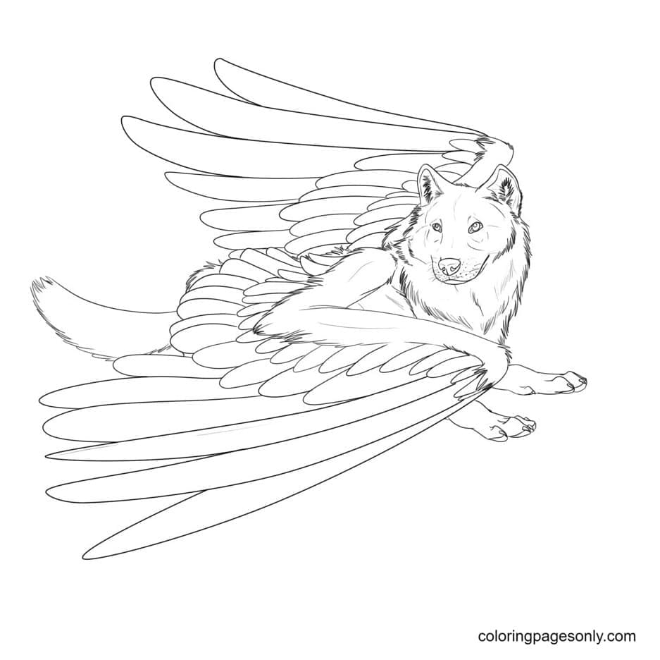 Wolf with wings coloring pages