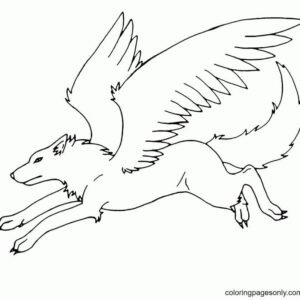 Wolf with wings coloring pages printable for free download