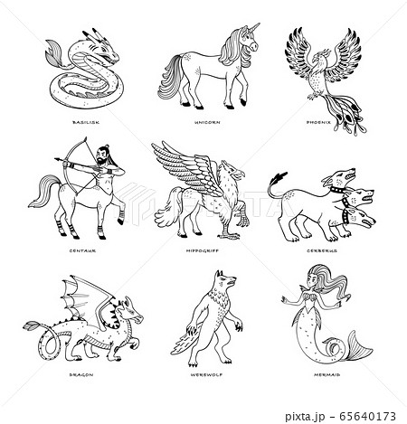 Magical creatures set mythological animals