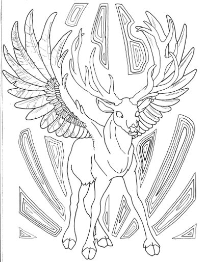 Winged buck coloring page for adults