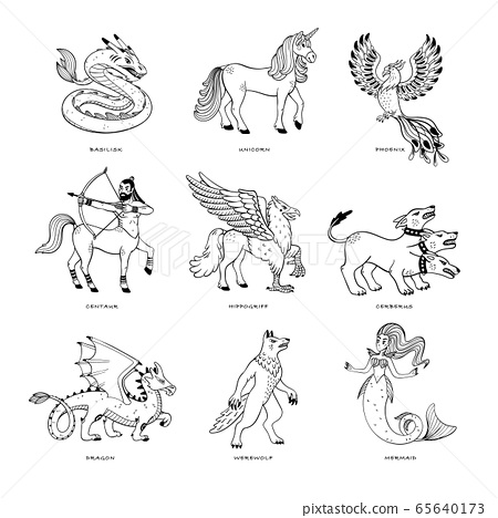 Magical creatures set mythological animals