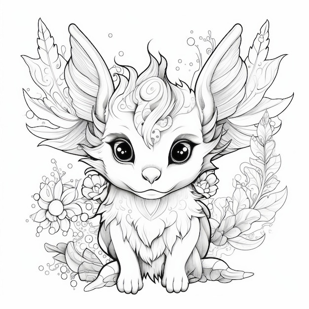Premium ai image a cute fantasy animal for coloring book