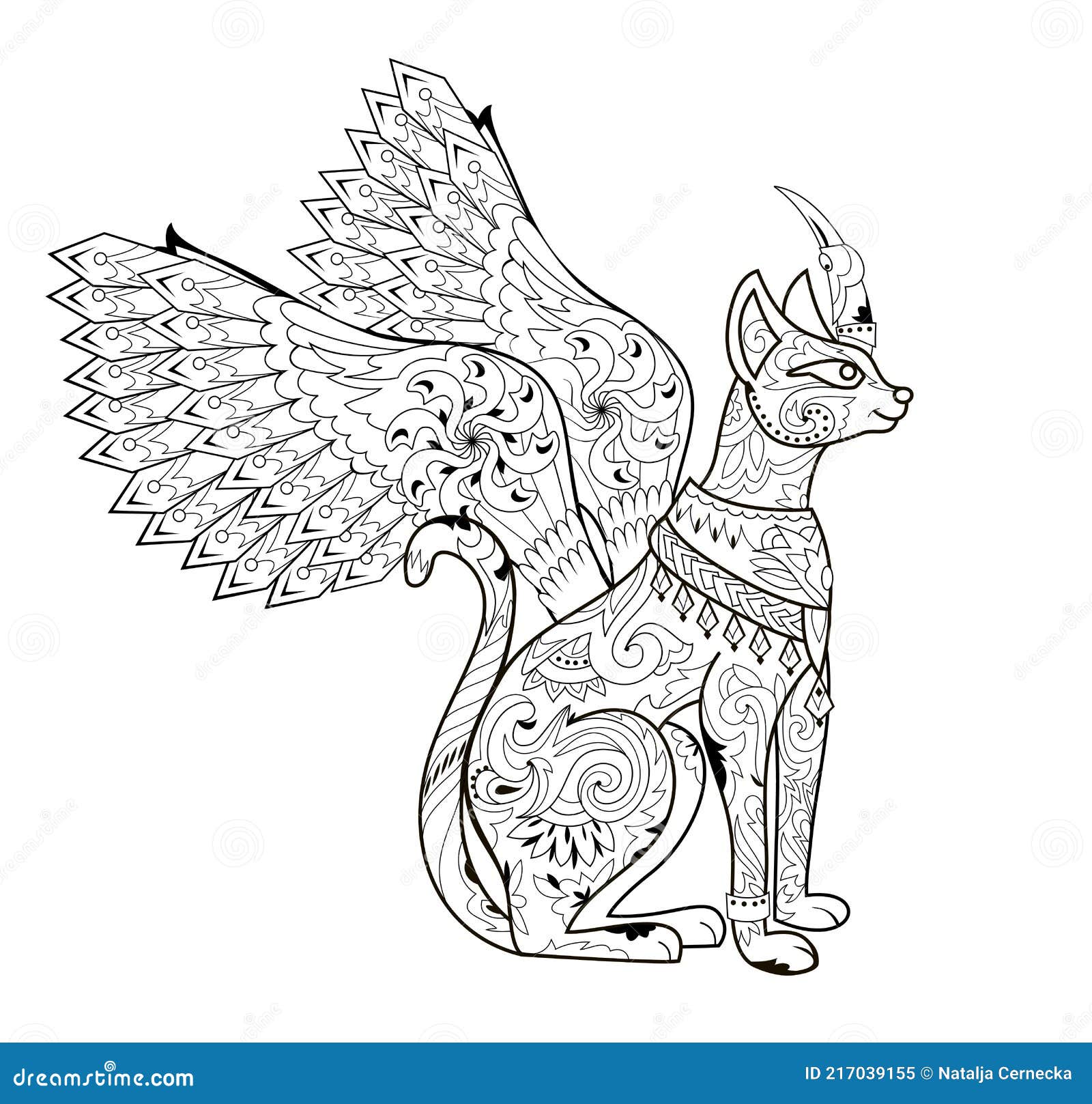 Illustration of magic fairyland animal from ancient legend black and white page for kids coloring book stock vector