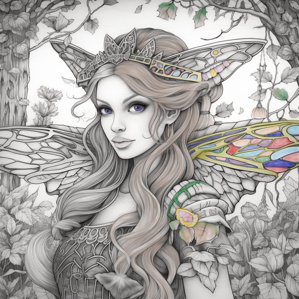 Fairy coloring page adult coloring book teens fun relaxing fantasy coloring page adult instant download