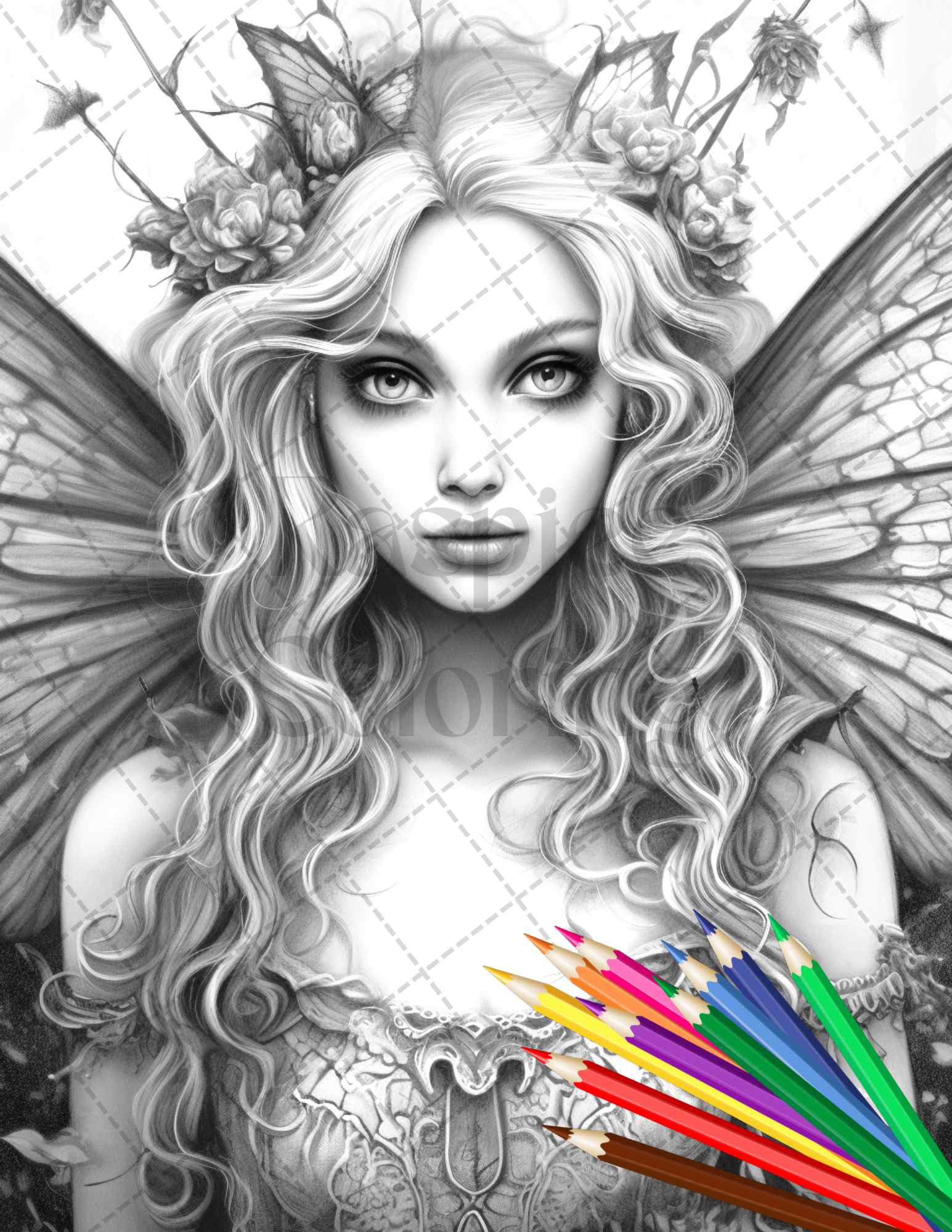 Beautiful dark fairy grayscale coloring pages printable for adults pd â coloring
