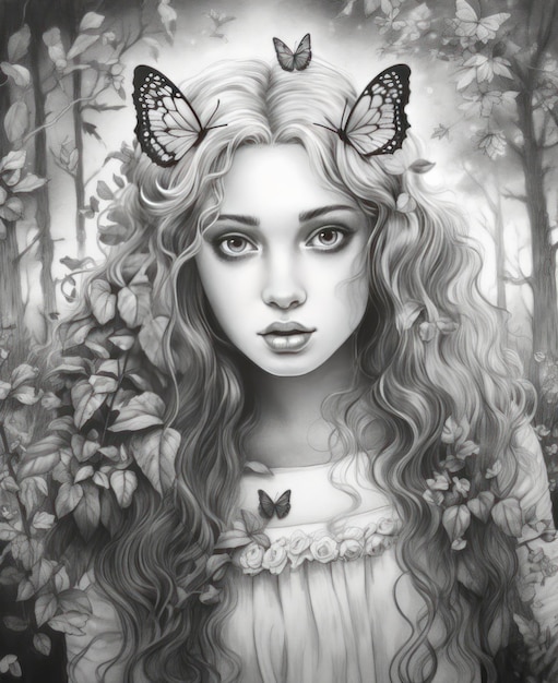 Premium ai image coloring pages for adult dreamy fairy girl