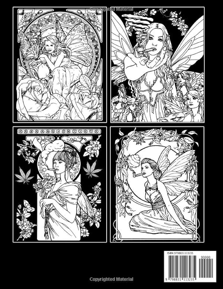 Midnight stoner fairies coloring book amazing psychedelic on dark background coloring pages with trippy magil creatures illustrations for adults to have fun and relieve stress world painting books