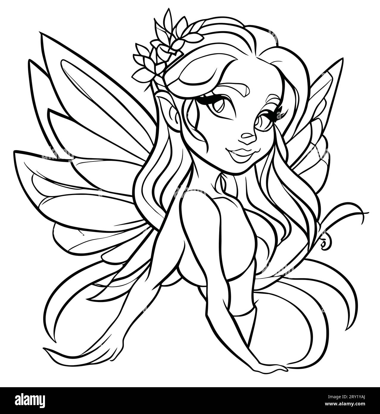 Beautiful fairy coloring page for adults hi
