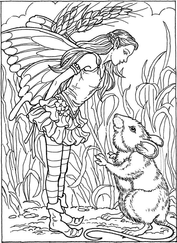 Fairy and mouse coloring page fairy coloring pages coloring book art animal coloring pages