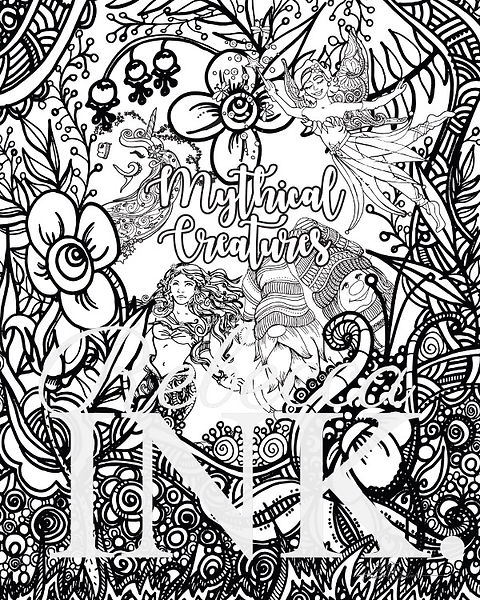 Mythical creatures â coloring page set abink
