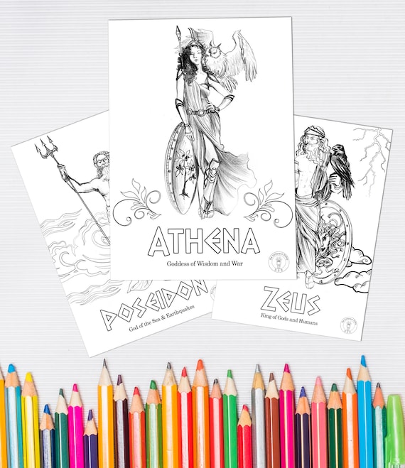 Greek gods coloring book downloadable pages full of greek gods and goddesses illustrations and greek mythology scenes