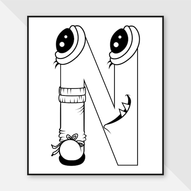 Premium vector monster alphabet coloring page letter n