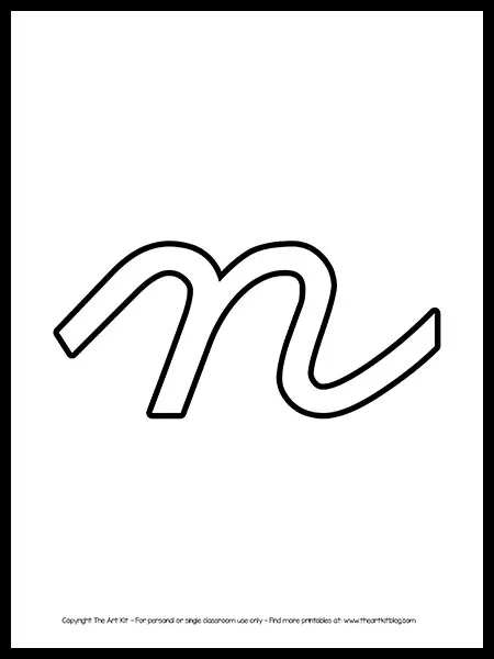 Lowercase letter n cursive outline printable free â the art kit