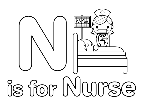 Printable n is for nurse coloring page