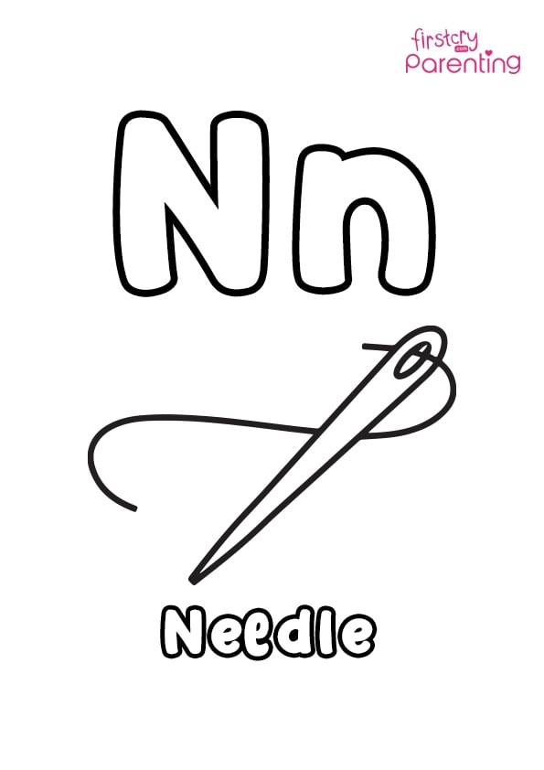 N for needle coloring page for kids