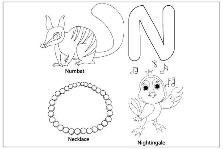 Coloring sheet from letter n for kids