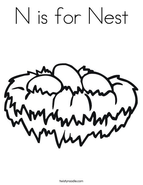 N is for nest coloring page