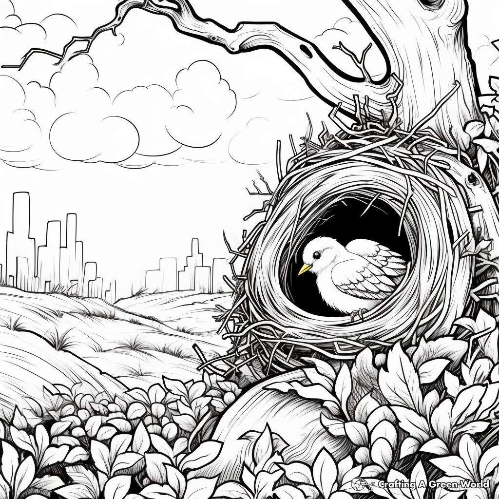 N is for nest coloring pages