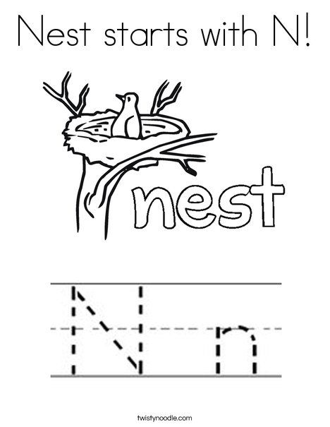 Nest starts with n coloring page letter n activities sight word worksheets letter n