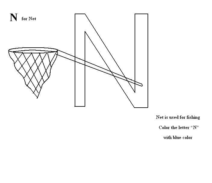 Letter n coloring printable page for kids