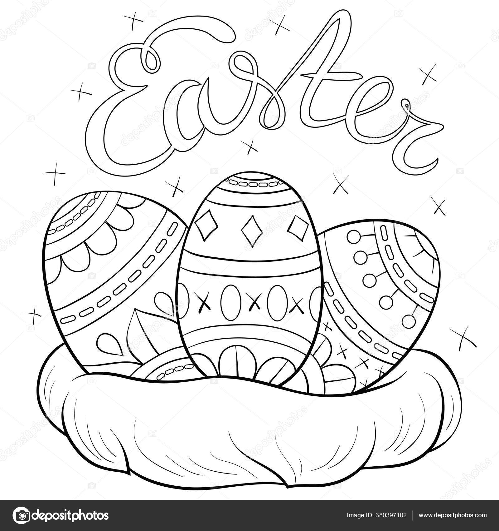 Easter nest eggs zen ornaments image relaxing coloring page adults stock vector by nonuzza