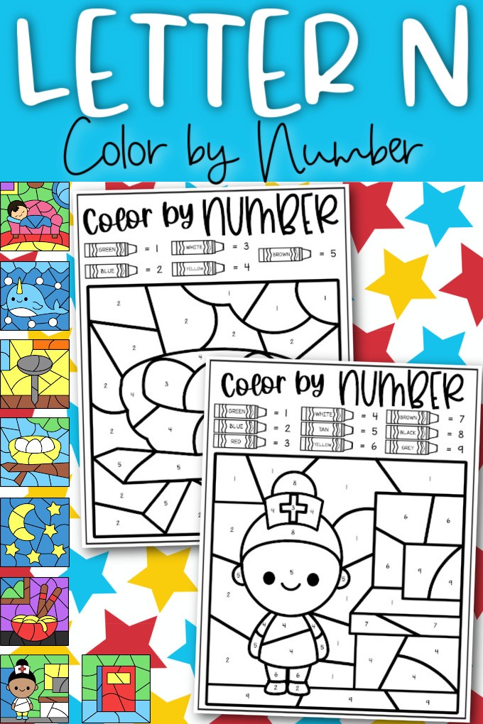 Letter n color by number coloring sheets