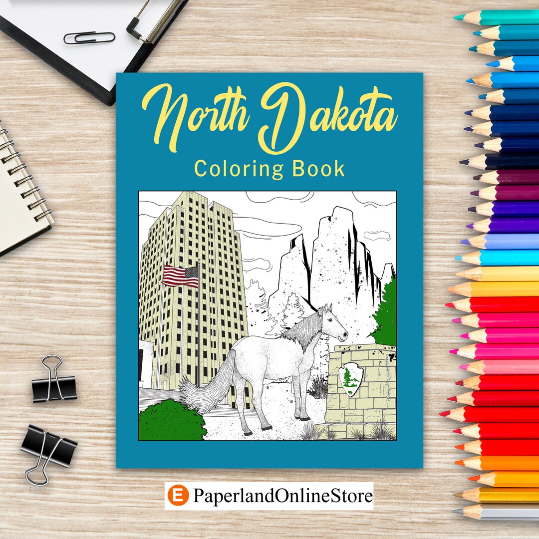 North dakota coloring book adult painting on usa states landmarks and iconic stress relief activity books gifts for north dakota tourist