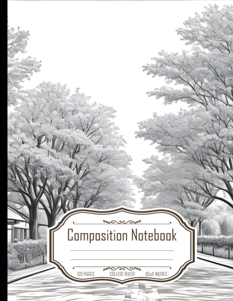 Mposition notebook llege ruled loring page village road scene line art perspective size x inches pages bryan gabriel books