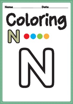 Letter n alphabet coloring page for preschool kindergarten montessori kids