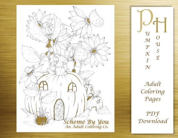 Pumpkin patch fairy house coloring page printable adult coloring book page coloring sheet colour drawing instant download