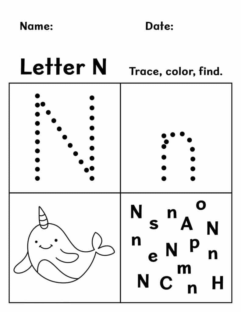 Free letter n worksheets for preschool â the hollydog blog