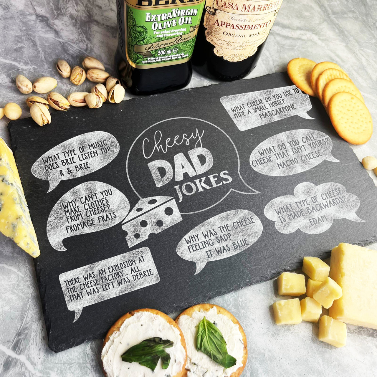 Cheesy dad jokes fathers day birthday personalised rectangle slate cheese board