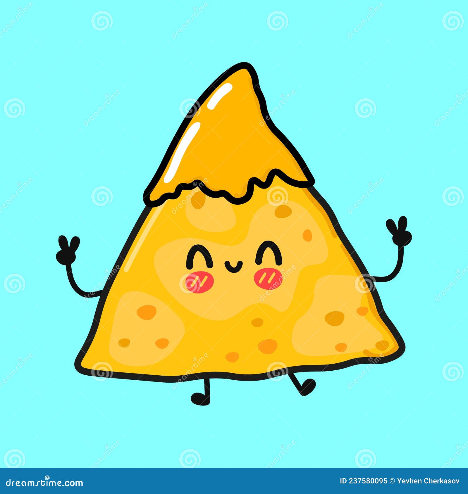 Cute funny nachos character vector hand drawn cartoon kawaii character illustration icon isolated on blue background stock vector