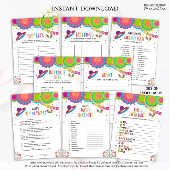 Fiesta baby shower games nacho average fiesta package x games fiesta mexican shower activity flag color cinco de mayo instant download ffc