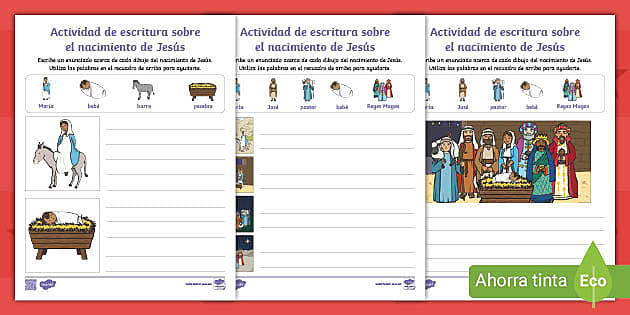 Hoja de actividad redacciãn sobre el nacimiento de jesãºs