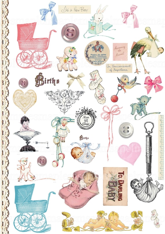 Collage digital imãgenes digitales de nacimiento de bebã para imprimir ãlbum de nacimiento bautizo anuncio de nacimiento de bebã diario basura scrapbooking
