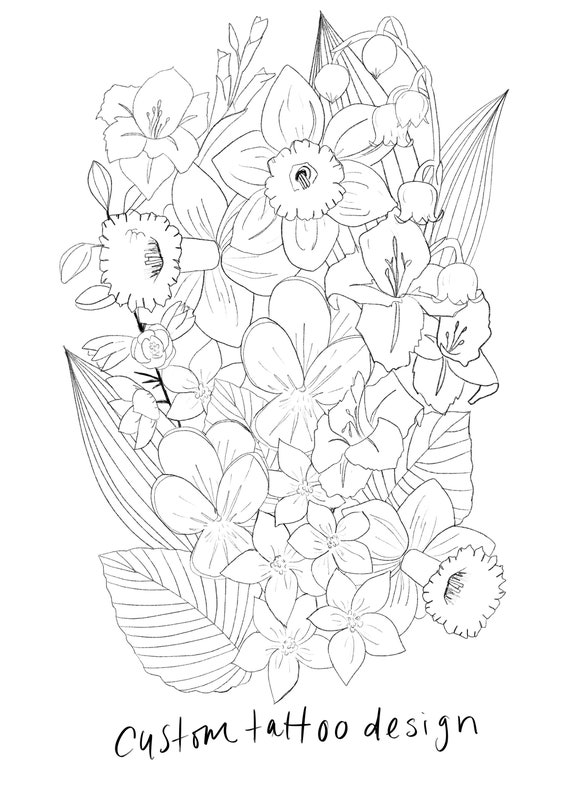 Depãsito de diseão de tatuaje floral personalizado diseão de tatuaje botãnico tatuaje de flor de nacimiento