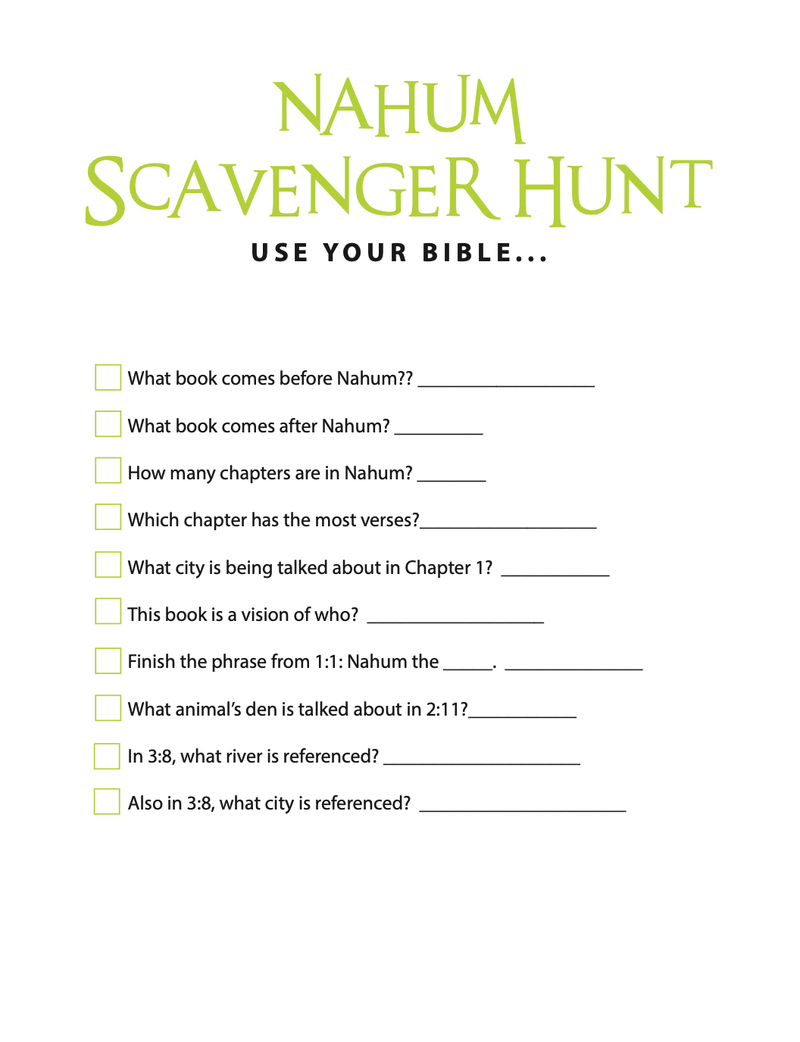 Free nahum bible scavenger hunt
