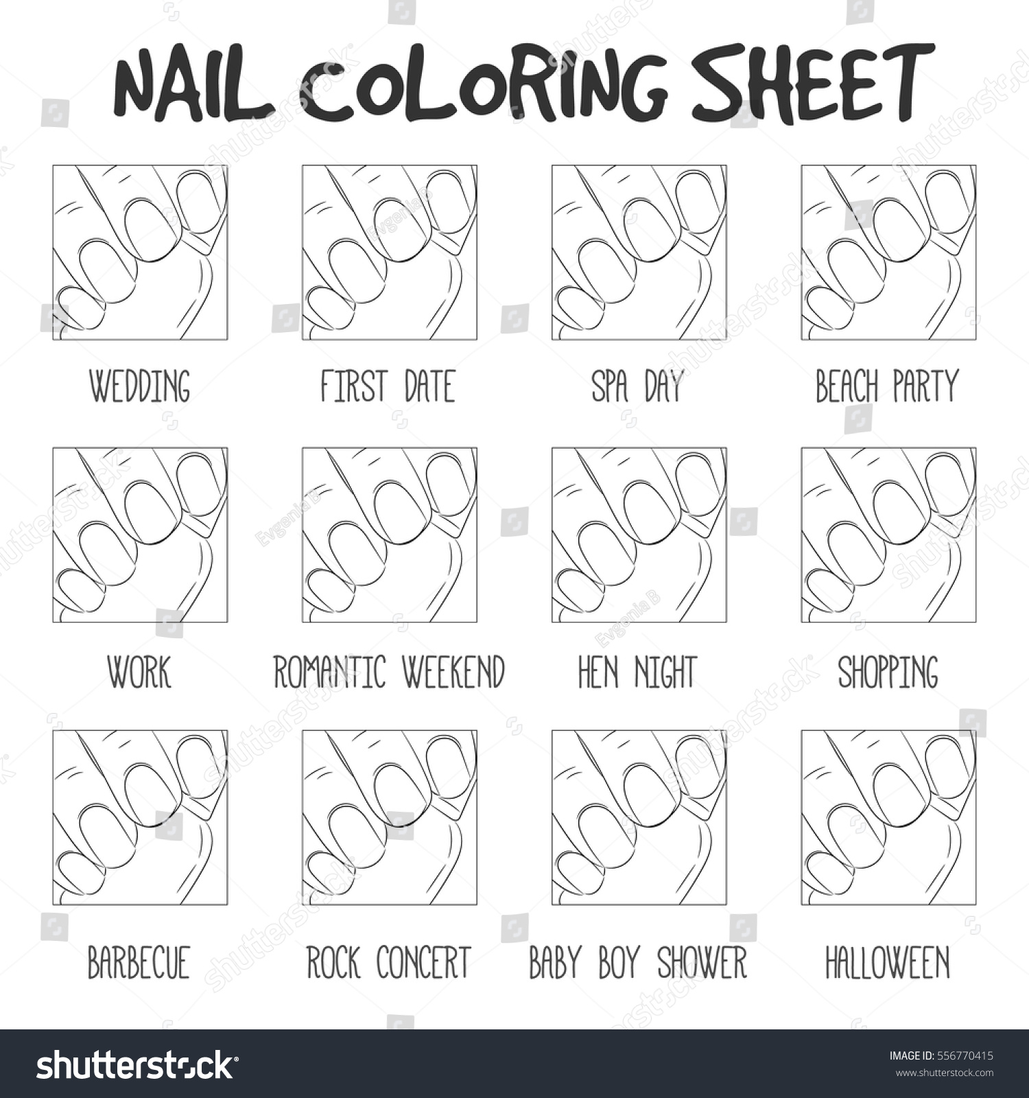 Manicure options coloring sheet black white stock vector royalty free