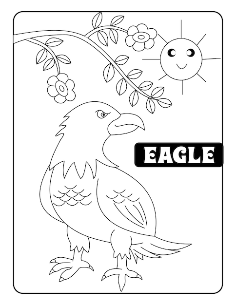 Premium vector bird with name coloring pages print ready