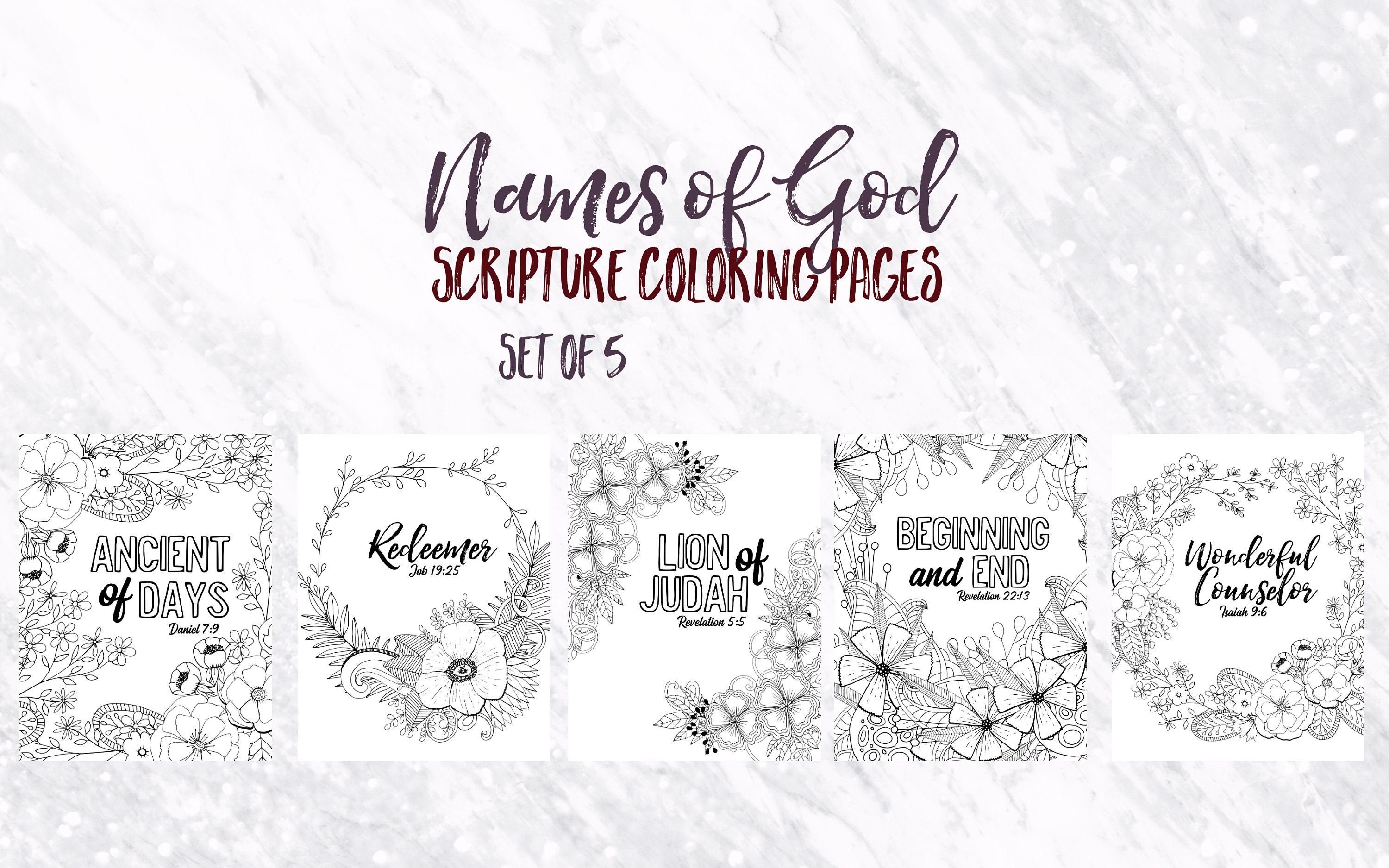 Names of god scripture coloring pages set of inspirational art scripture art