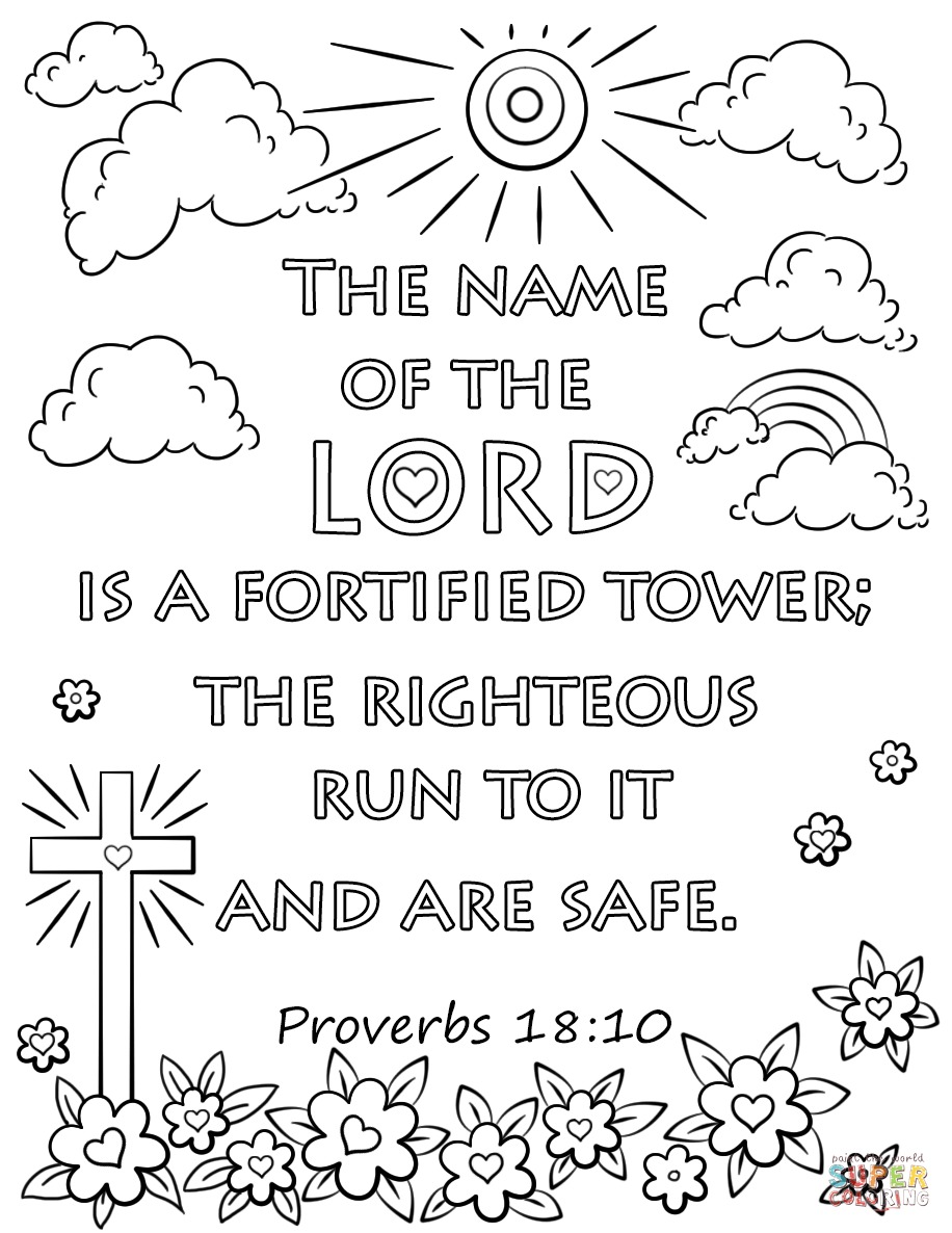 The name of the lord is a fortified tower the righteous run to it and are safe coloring page free printable coloring pages