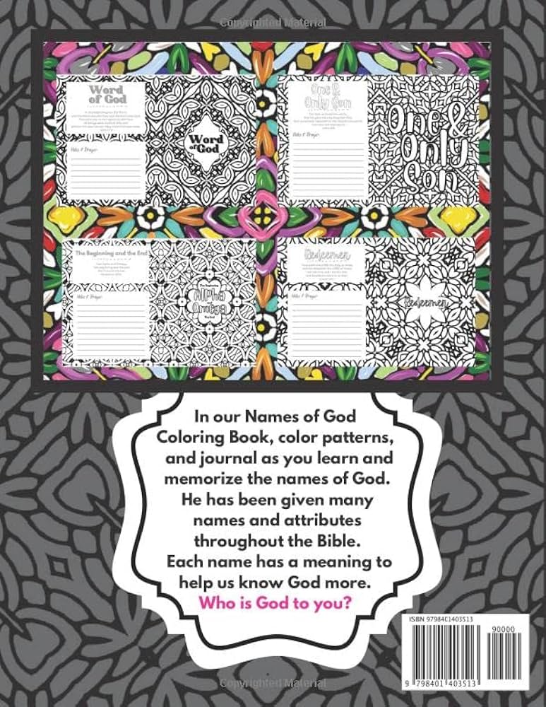 Bible verse names of god coloring book and journal