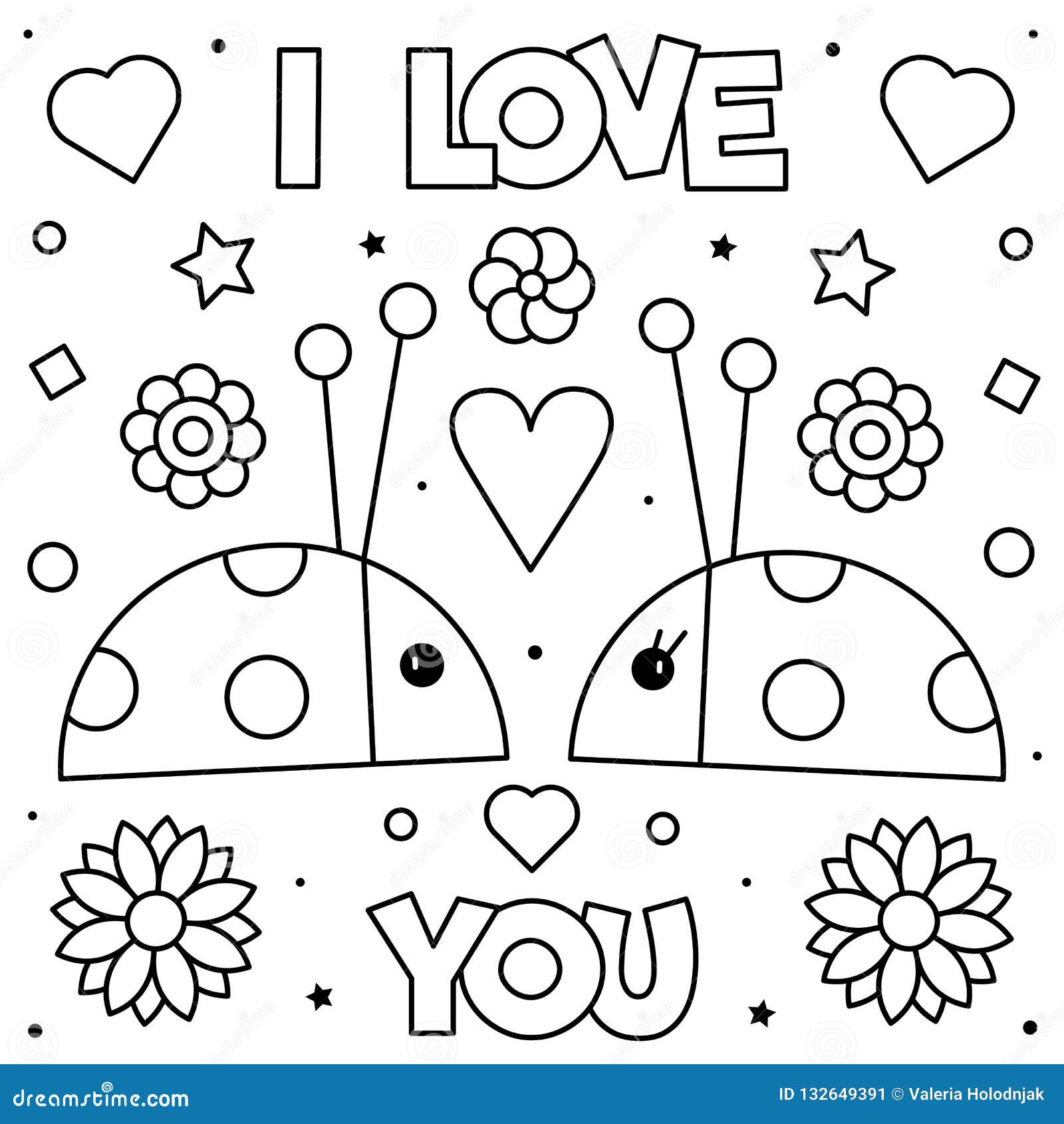 I love you coloring page black and white vector illustration stock vector