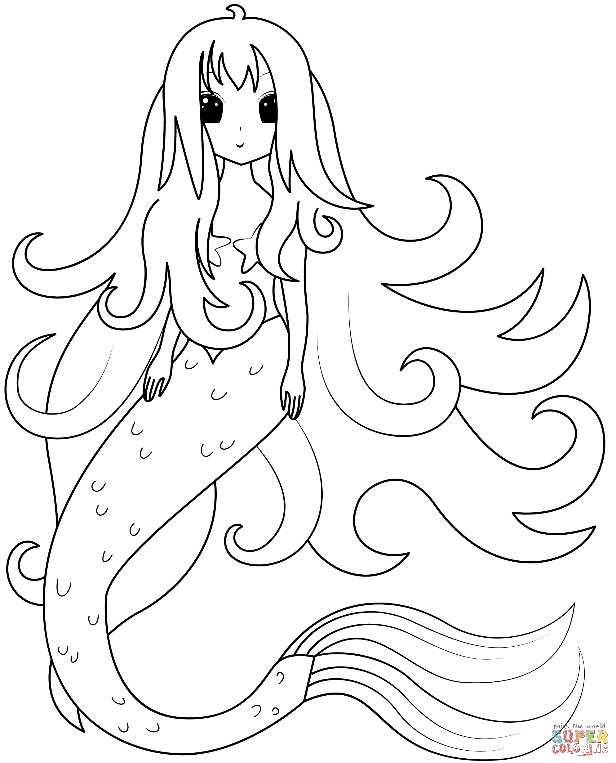 Anime mermaid coloring page free printable coloring pages