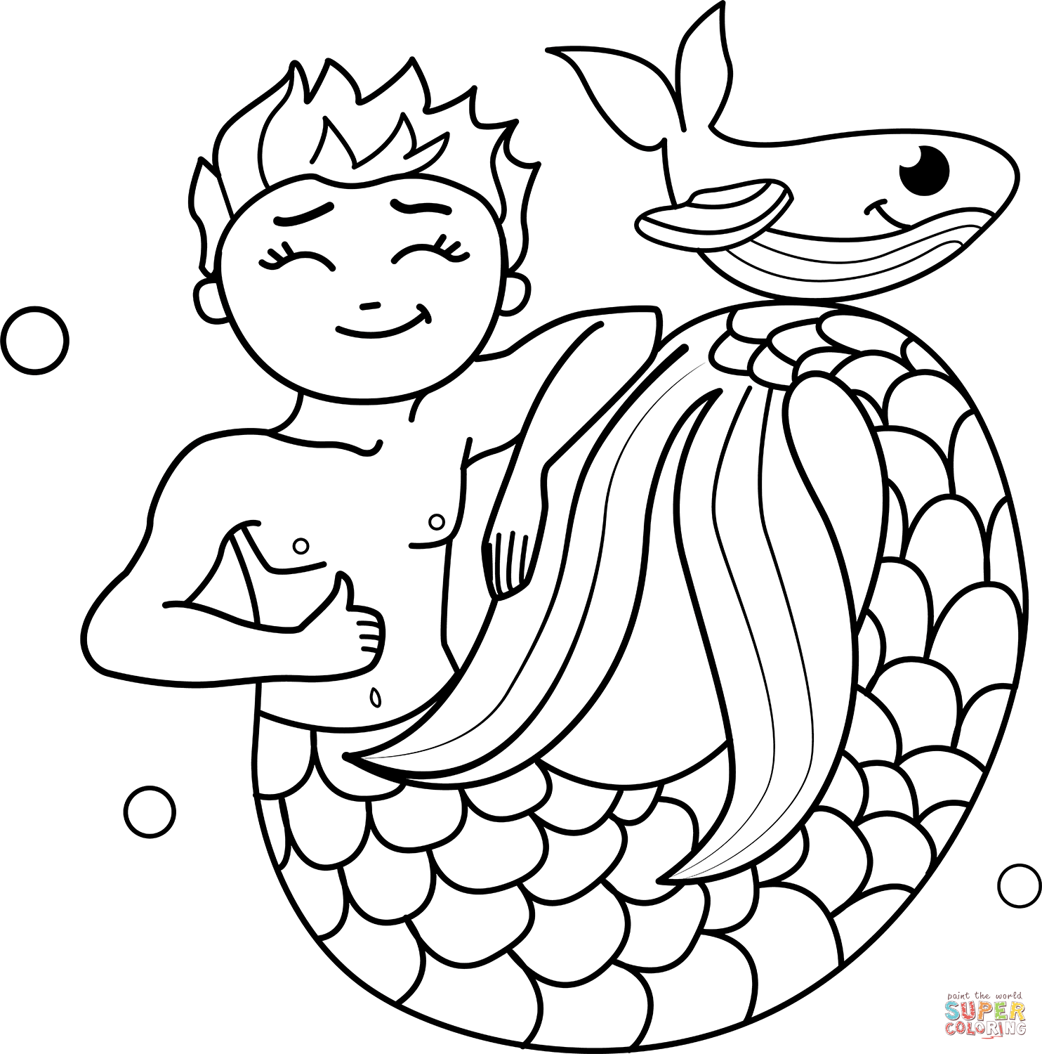 Boy mermaid coloring page free printable coloring pages