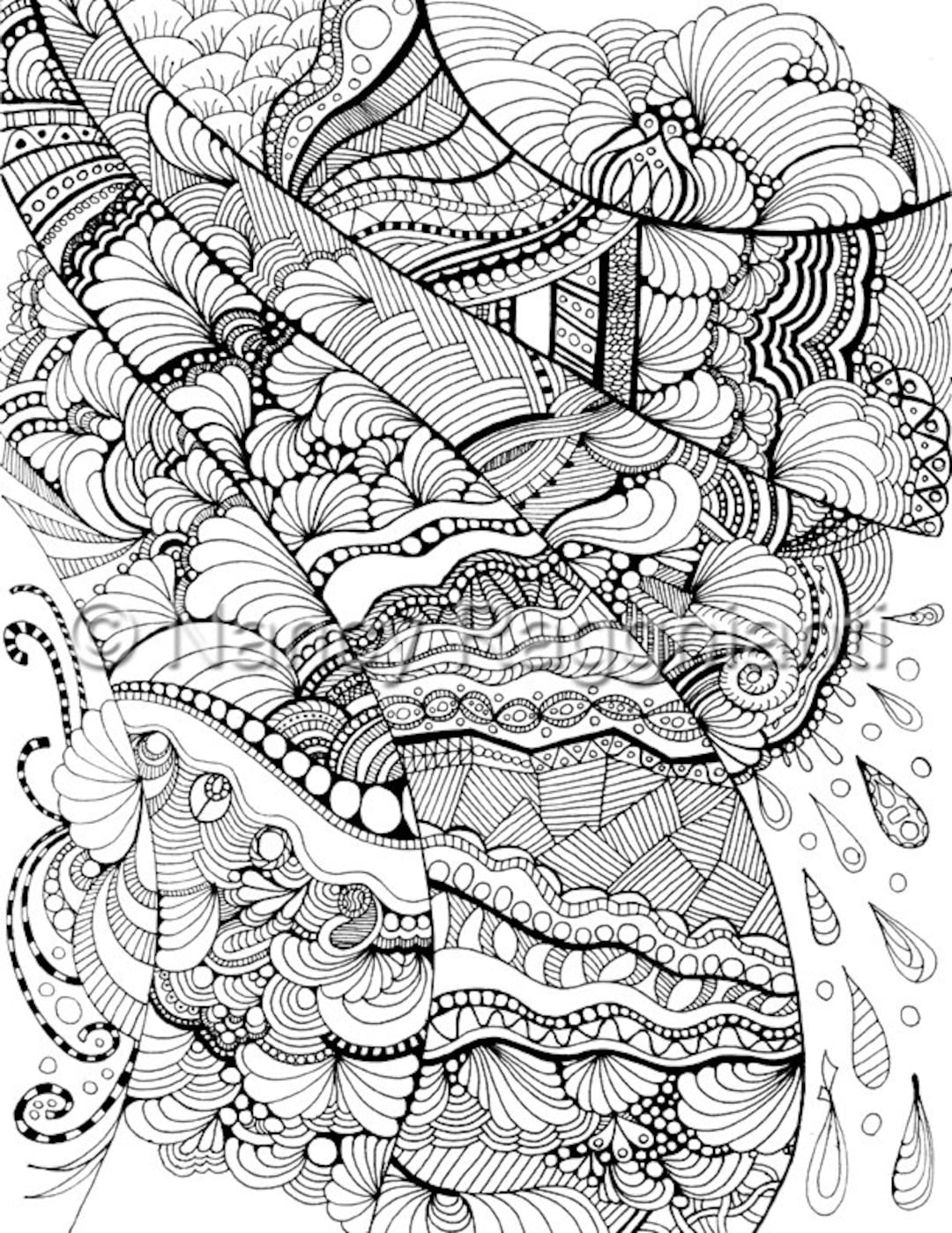 Printable coloring page digital download full page freeform doodles