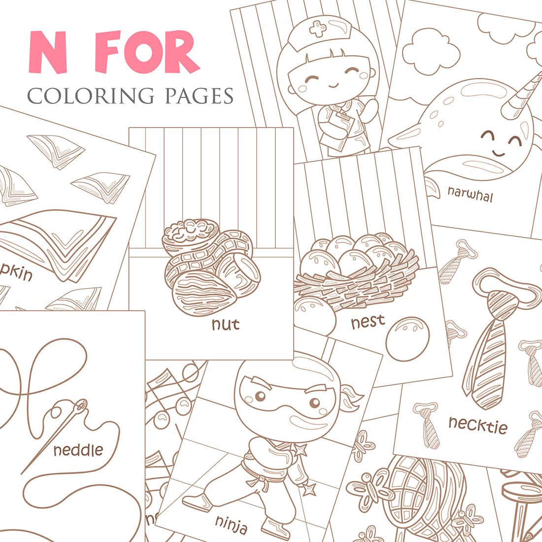 Alphabet n for vocabulary school letter reading writing font study learning student toodler kids cartoon net