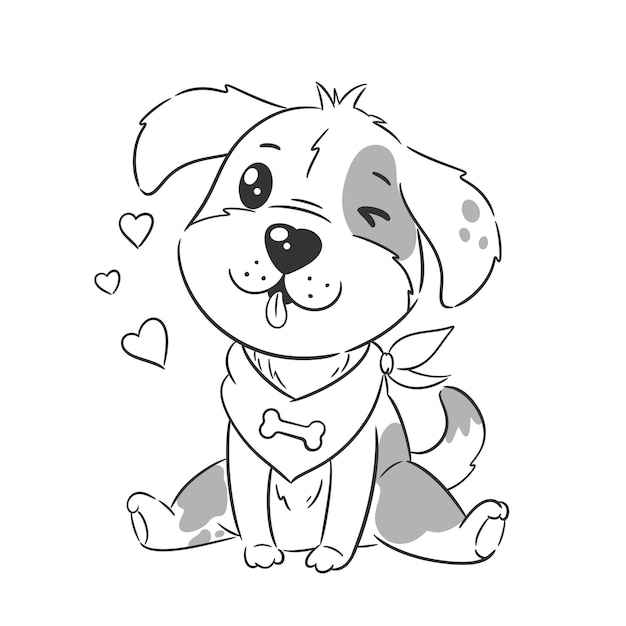 Premium vector cute puppy wearing neck cloth napkin for coloring