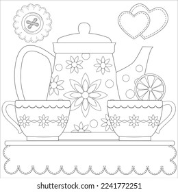 Tea time tea pot cups napkin stock vector royalty free
